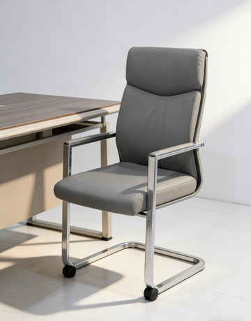High-back leather wheeled bow-shaped office chair