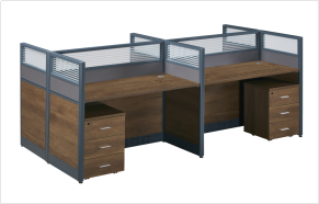 Four-seater office cubicle with partitions